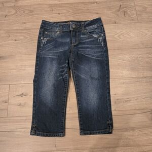 Y2K Aesthetic Arizona Jeans Hirls Sparkle Capri Dark Indigo Wash Jeans Size 7reg